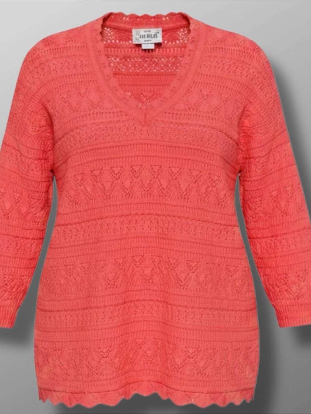 Via Max Vintage Cotton Sweater Large Coral Open Knit USA Boho Cottagecore